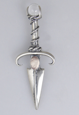 Sterling Silver Black Prince's Knife Dagger Pendant With Rose Quartz